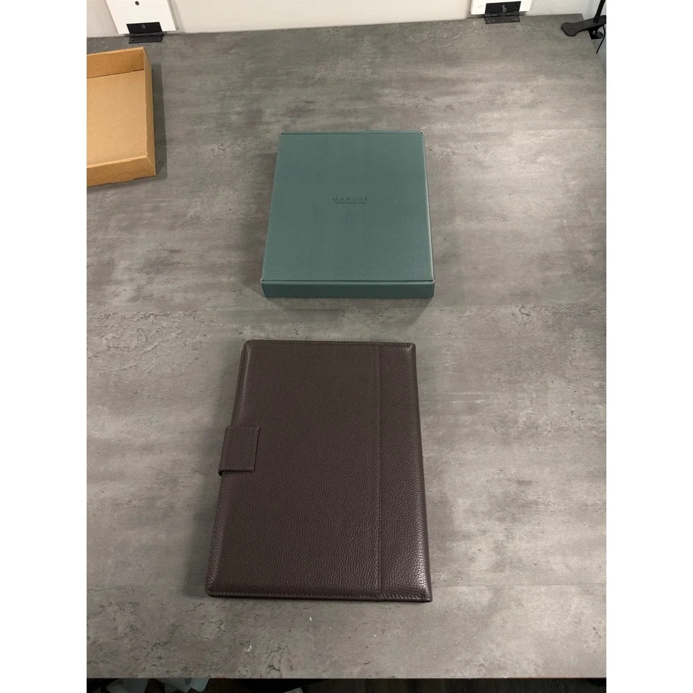 Maruse Leather Portfolio Handmade in Italy Dark Brown Pebbled Grained Business